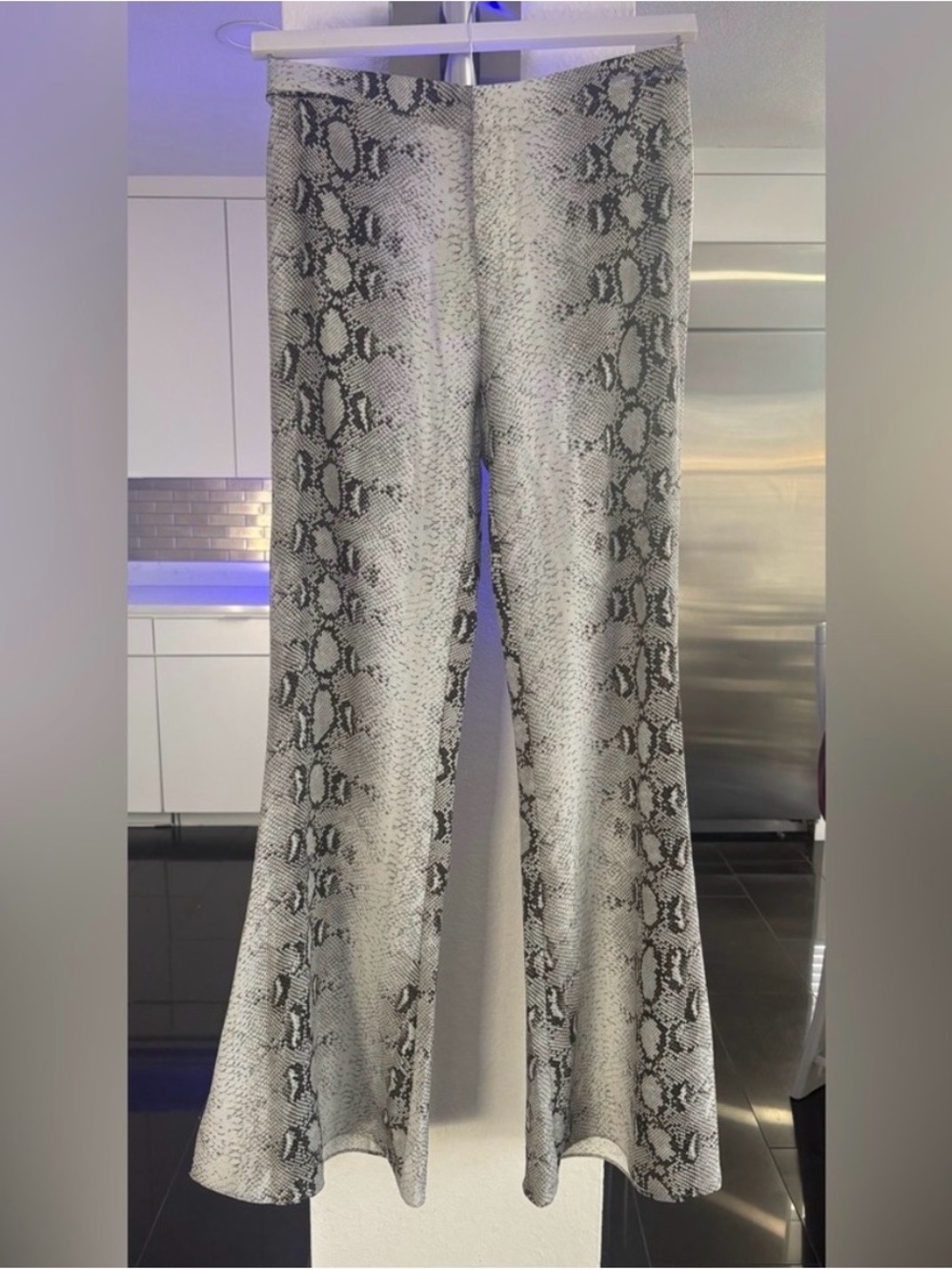 Fashion Nova Gray & Black Snake-Print Flare Pants